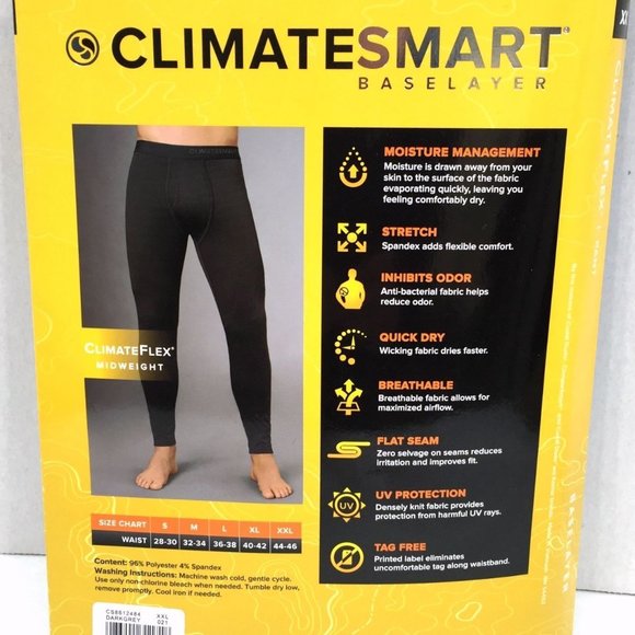 ClimateSmart Base Layer Climate Flex Pants Size XXL Dark Gray Mid Weight - Picture 4 of 6